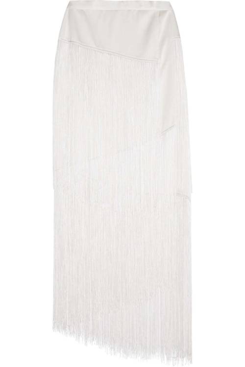 Fringed silk-charmeuse skirt