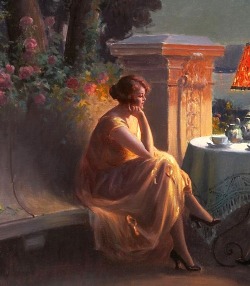 the-garden-of-delights:  “Three Women on the terrace before Annecy Lake” (detail) by Delphin Enjolras (1857-1945). 