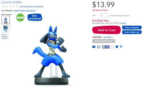 Lucario is the latest retailer-exclusive amiibo. If you’re interested in the figure and live i