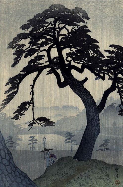 typhlonectes:    Pine in Rain (1938) - Shiro Kasamatsu  (Japanese, 1898-1991)