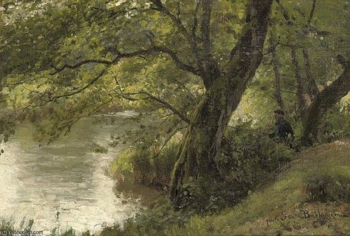 Julius Jacobus van de Sande Bakhuyzen (1835–1925)Fishing near a woodland stream