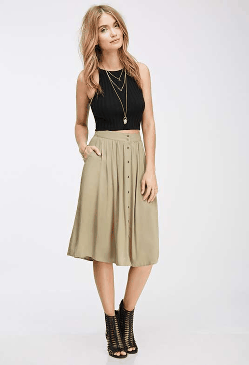 Buttoned Knee-Length Skirt