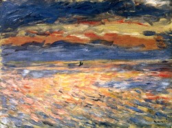 colourthysoul:  Pierre Auguste Renoir - Sunset at Sea (1879) 