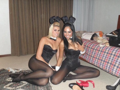 halloweenhotties:  Playboy bunny costumed babes right before the party