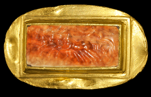 archaicwonder:  Greek Hellenistic Large Gold Ring with Nike and Quadriga, 3rd-2nd