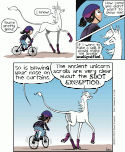 mostlysignssomeportents:  Unicorn on a Roll: more comics in the tradition of Calvin and Hobbes The first collection starring Phoebe and her unicorn friend Marigold Heavenly Nostrils was the strongest new syndicated strip I’d read in years; with Unicorn