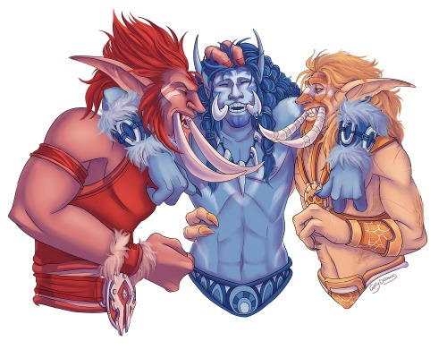 From left to right: Malêki, Phyrok and Matuja, the amazing troll bros trio, commission for the