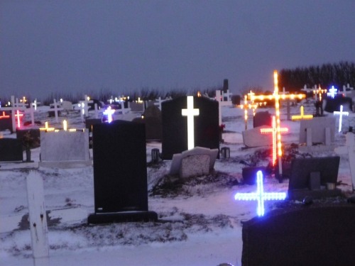 lacrimis:We noticed that many of the cemeteries are aglow with lit crosses. This is the cemetery in 