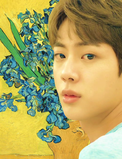 haoseul: BTS as Vincent van Gogh paintings  Still Life: Vase with Violet Irises Against a Yello