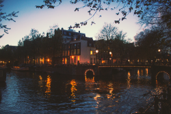  Downtown Amsterdam at dusk, Amsterdam, The Netherlands. November 2013 