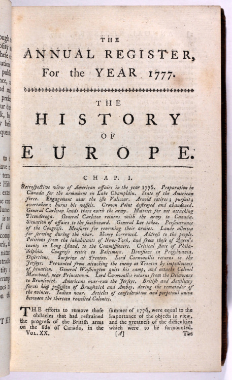 Annual Register 1777 - worn original leather binding a fascinating and important volume includes muc