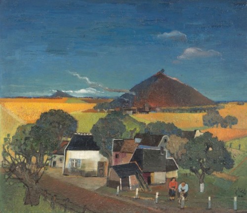 Landscape with Heaps   -    Jean Rets,1944.Belgian, 1910–1998Oil on hardboard, 60 x 69.5 cm. (23.6 x