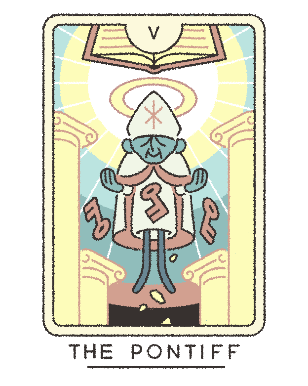 joe-sparrow:  It’s tarot tuesday again, and today’s card is trump five, The Pontiff.Also