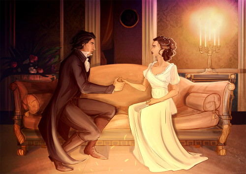 Commission featuring Reylo, the hand touch scene and Pride and Prejudice.DM if you’d like to commiss
