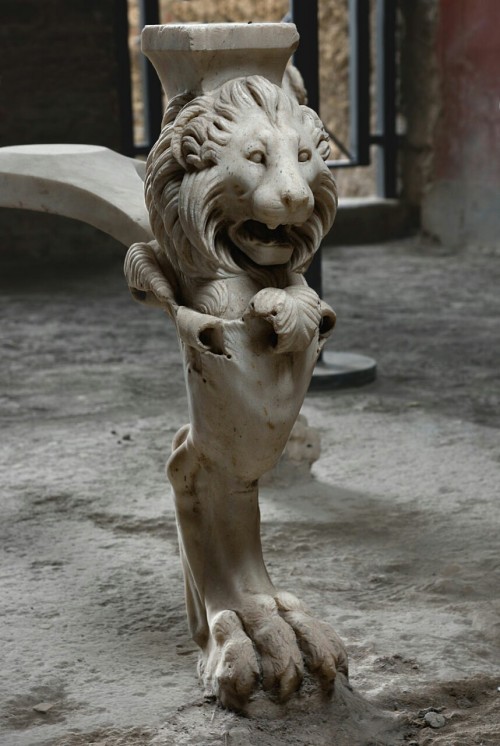 theancientwayoflife: ~Tripod base of a table with lion heads and paws. Marble. 1st half of 1st cent.