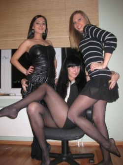 tightsobsession:  Three girls showing off