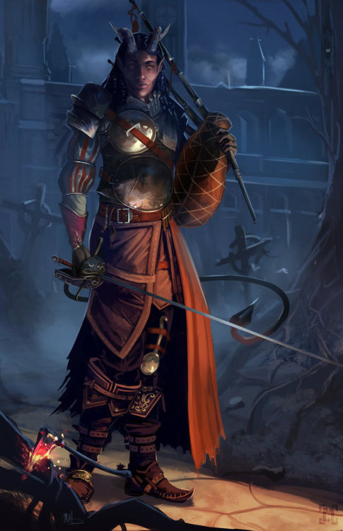 dicebound: Tiefling Bard/Pally (Commission) by Devtexture