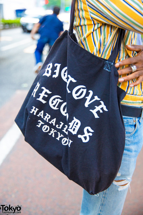 tokyo-fashion:  Tokyo-based fashion designer AGNES KRUEL on the street in Harajuku wearing layered Hysteric Glamour and vintage shirts, vintage Levi’s jeans, Saint Laurent boots, a Big Love Records tote bag, and Oz Harajuku accessories. Full Look