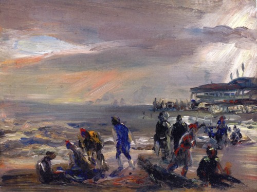 Storm over the Beach   -   William James Glackens , 1900-05American, 1870-1938oil on panel , 6¼ x 8½