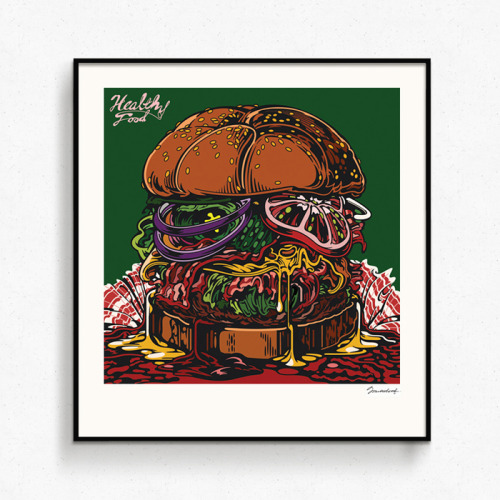 rudcef:  PRINT : Healthyfood  Size : 13.4X13.4(inch) / 340×340(mm) Paper : TINTORETTO (Made in Italy) 250g Method : ROLAND VersaUV LEC-330 Edit of 100 (Numbered with signature)  Via RCF