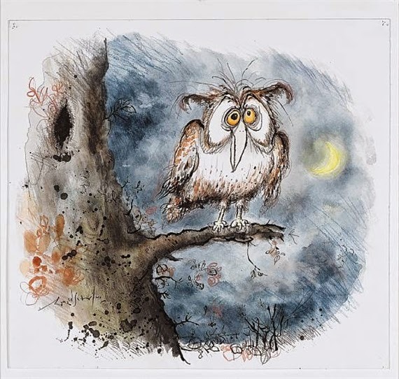 “CRETINOUS OWL UTTERLY CONVINCED THAT IT IS REVERED AS A SYMBOL OF WISDOM” (via Ronald Searle Tribute: For The Birds)