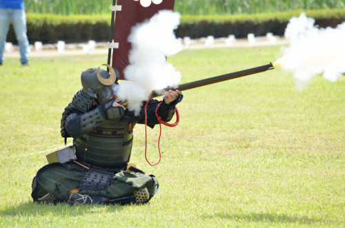 越前朝倉戦国まつり2019火縄銃砲演(大垣城鉄砲隊・愛知古銃研究会)