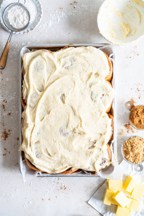 sweetoothgirl:brown butter cinnamon rolls with brown butter cream cheese frosting