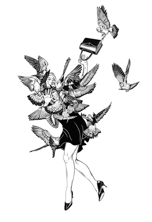 mirrormaskcamera: The Birds A triptych of illustrations inspired by “The Birds” (written