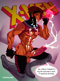 jockman87:  First Pic is Gambit from the X-Men. I feel like he is the sexual dynamite that gets all the fuck parities started in the X-Mansion. He is such a fucking hause. I don’t usually post my line arts but I figure fuck it. I do what I want. The