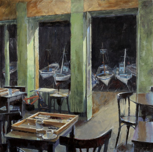 Night Coffee   -   Pavlos Samios , 2008Greek, b.1948-oil on canvas, 100 x 87 cm.