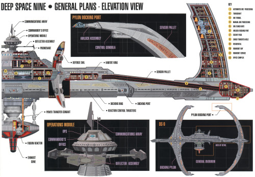 Deep Space 9 Main StationsDepictured are the main stations of Deep Space 9, such as Ops, Captains Of