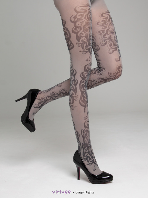  Gorgon mythology tights Greek mythology tights with gorgon print in greyBlack print on the on black