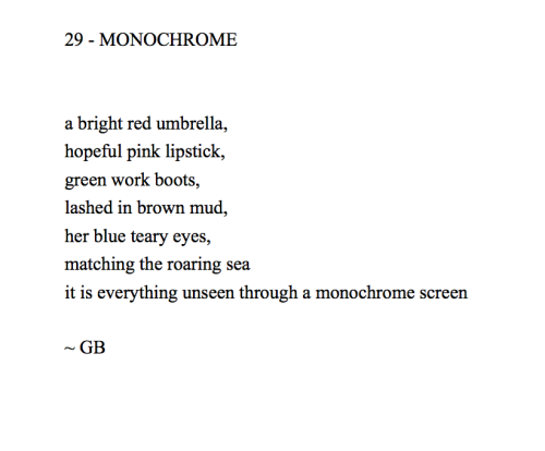 georgiaswordsonpaper:day twenty-nine of escapril 2020 ~~ poetry prompt: monochrome~~