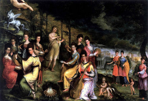 Apollo and the Muses by Lavinia Fontana, circa 1598. Public Domain via Wikimedia Commons (X)More abo