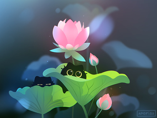 Exploring waterlilies! (・｀ω´・) Painting sunligt scene with such plants is quite satisfying ^_^ Wallp