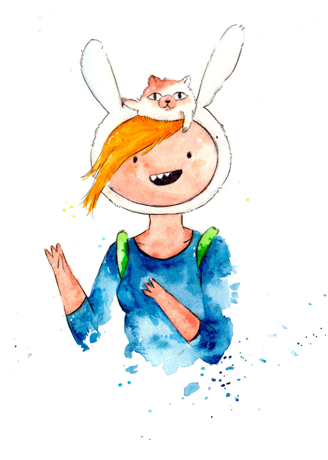 thecatart:  Fionna and Cake together Mini Print 5x7 inch inch inkjet print / Adventure