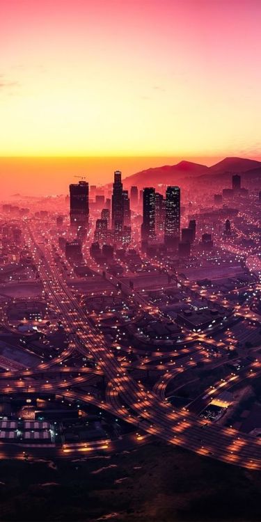 Los Santos, GTA V, cityscape, sunset, game Wallpaper @wallpapersmug : bit.ly/2EBfd6v - http:/