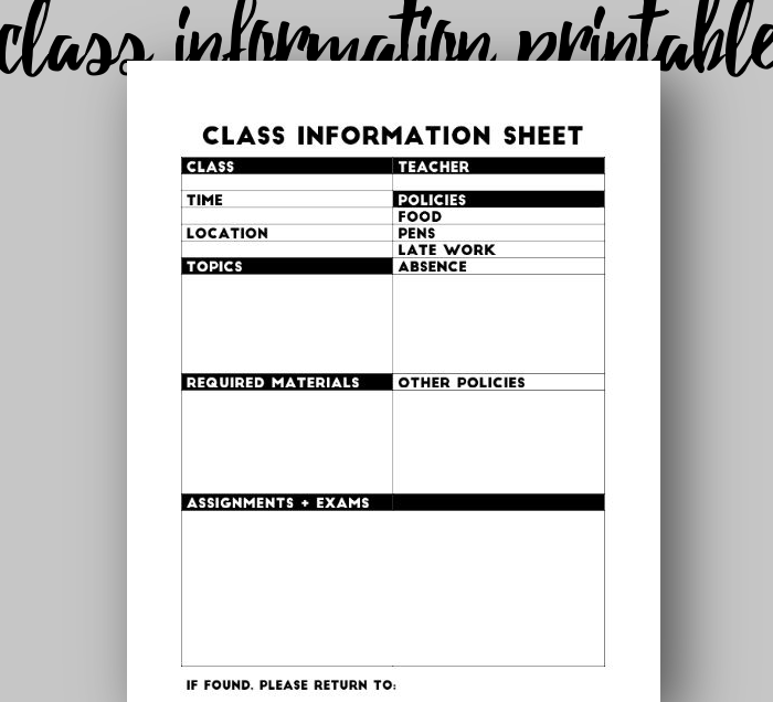 the-brightest-witch-studies:  class information sheet printable  i always get frustrated