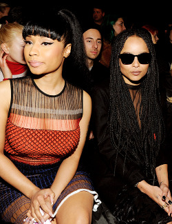 celebritiesofcolor:Nicki Minaj and Zoe Kravitz attend the Alexander Wang Fashion Show during Mercedes-Benz Fashion Week Fall 2015