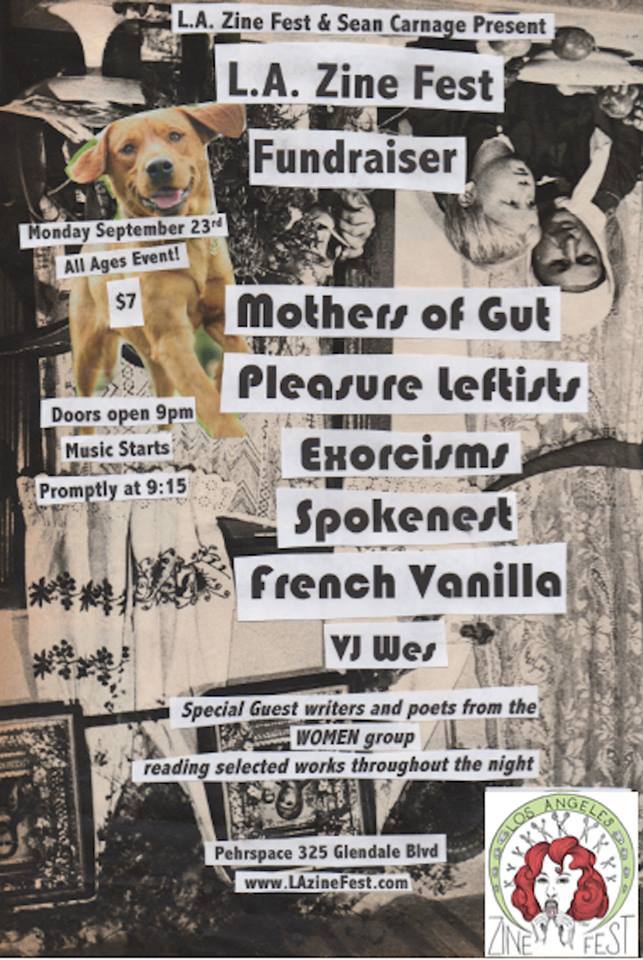 Sean Carnage‘s Monday nights at Pehrspace are consistently a sweaty, rewarding party. He’s buddied up with us to raise funds for this coming Zine Fest via this amazing evening of music and readings for all ages. Peep the line up:
11:30 Mothers Of...