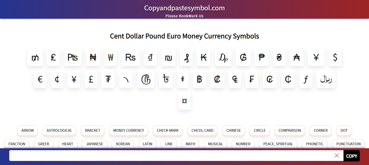 Get Currency Symbol Copy And Paste