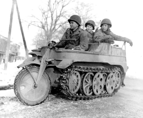 waffenss1972:  US Engineers on German Captured Kettenkrad Half-Track Motorcycle
