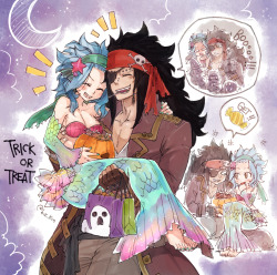 rboz:  HAPPY HALLOWEEN ★ ψ(｀∇´)ψThey were supposed to take Wendy on a stroll around to ask for candy, lol. I wanted to draw Levy going along Gajeel’s schemes so they had fun scaring off innocent people and taking their candy.