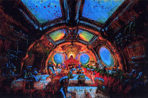 Concept Art for the Nautilus restaurant that would have been located inside the planned Discovery Ba