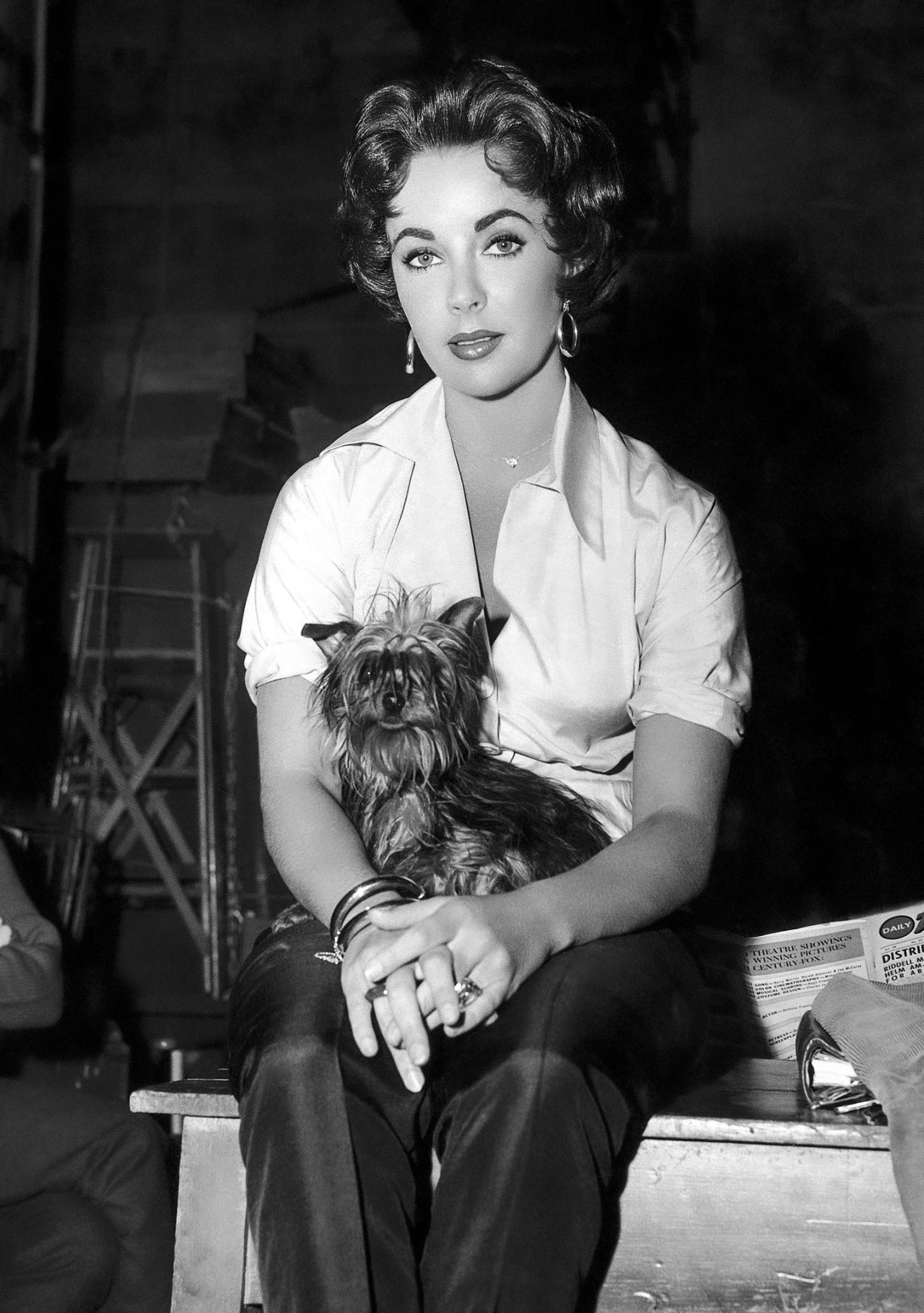 Elizabeth Taylor on the set of Cat on a Hot Tin Roof, 1958.