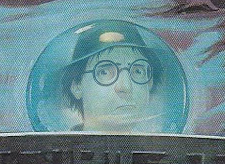 a cropped segment of the "wizard pondering orb" meme, just showing the glowing blue glassy orb, but an illustration of Ponder Stibbons from Discworld has been added to look like it is inside the orb.