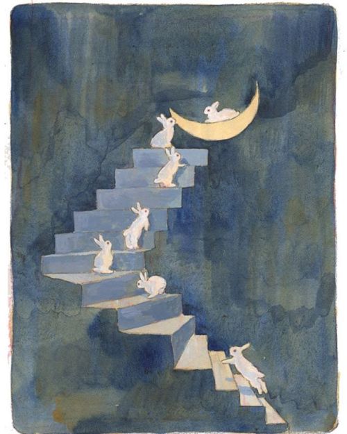 schinako: day 170 Stairs to the moon ♡ * #365daysofpaint#365daysofdrawing#illustagram#illustration#a