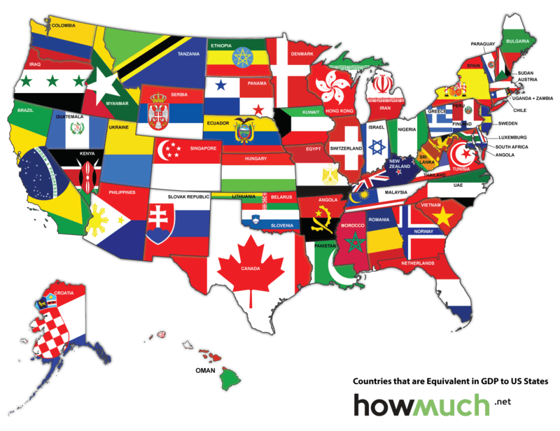 mapsontheweb: Countries that are equivalent in GDP to US states, 2014. More similar