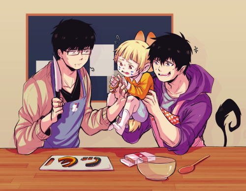 Yukio accidentally cutting his fingers for the umpteenth time while preparing food. Luckily Usamaro 