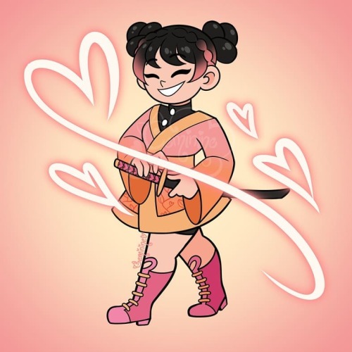 Cartoon-styled Patreon request for @miontasowls , starring her Kimetsu no Yaiba OC, Akina!!! Isn&